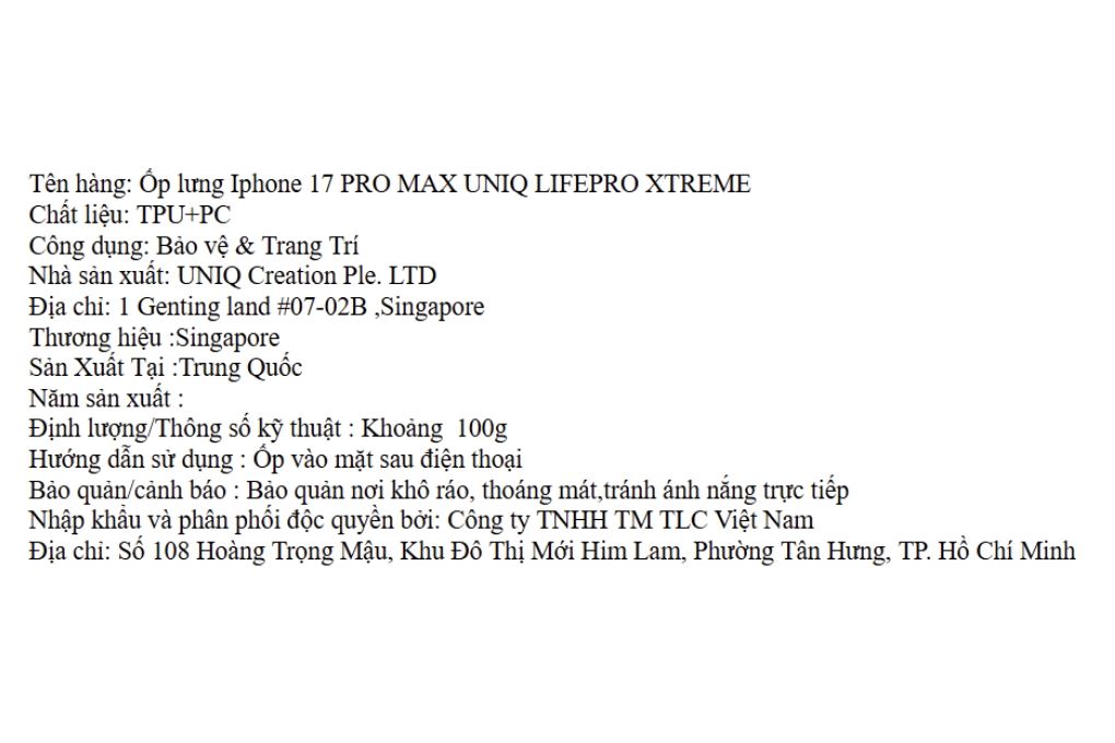 Ốp lưng MagSafe iPhone 17 Pro Max PC TPU UNIQ LIFEPRO XTREME Màu Trắng