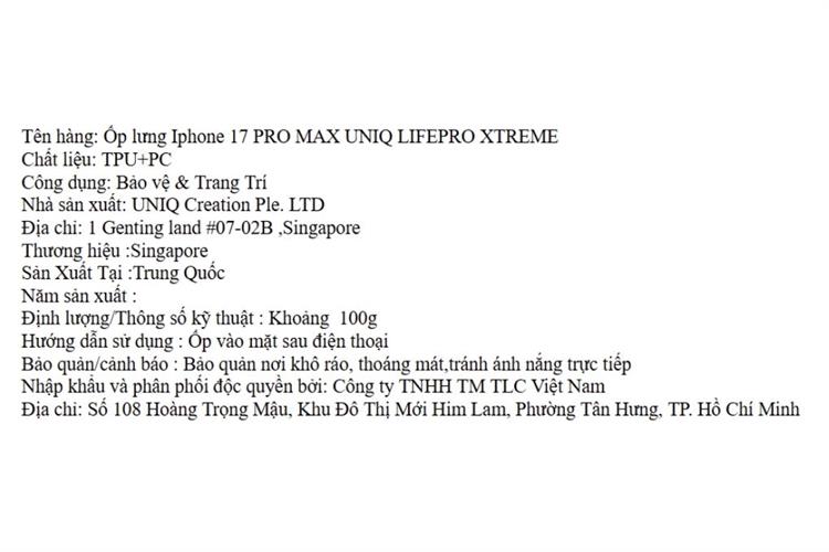 Ốp lưng MagSafe iPhone 17 Pro Max PC TPU UNIQ LIFEPRO XTREME Màu Trắng - Cam