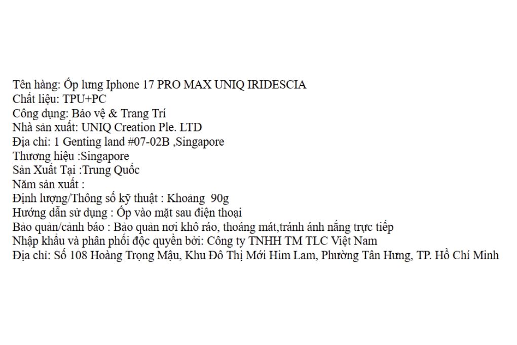 Ốp lưng MagSafe iPhone 17 Pro Max PC TPU UNIQ IRIDESCIA Màu Màu kết hợp