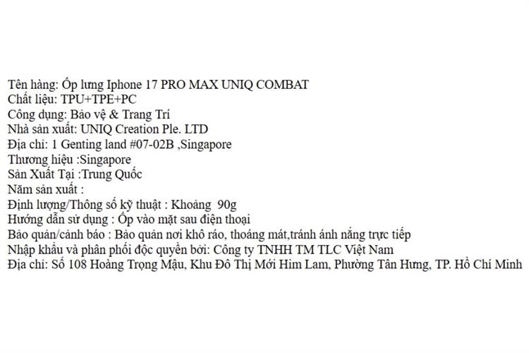 Ốp lưng MagSafe iPhone 17 Pro Max PC TPU TPE UNIQ COMBAT Màu Trắng - Cam
