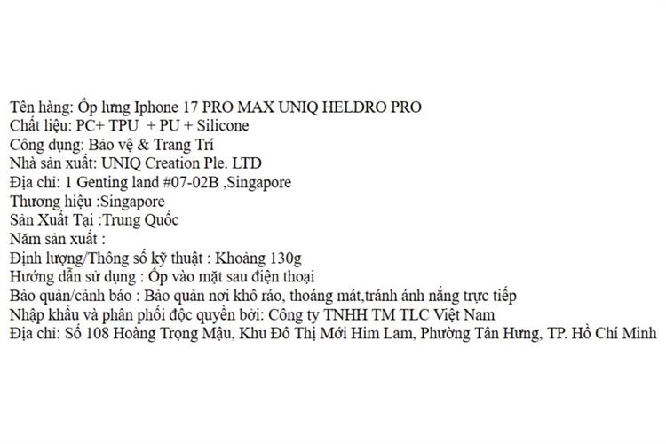 Ốp lưng MagSafe iPhone 17 Pro Max PU PC TPU Silicone UNIQ FlexGrip Camera Stand HELDRO PRO Màu Đen