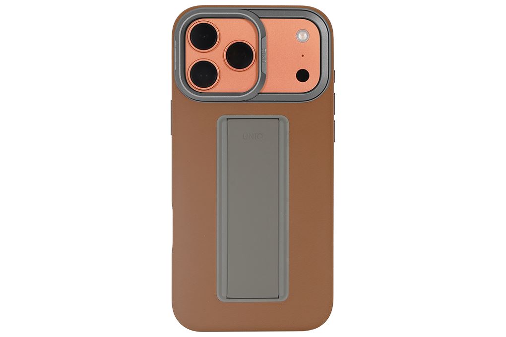 Ốp lưng MagSafe iPhone 17 Pro Max PU PC TPU Silicone UNIQ FlexGrip Camera Stand HELDRO PRO Màu Nâu