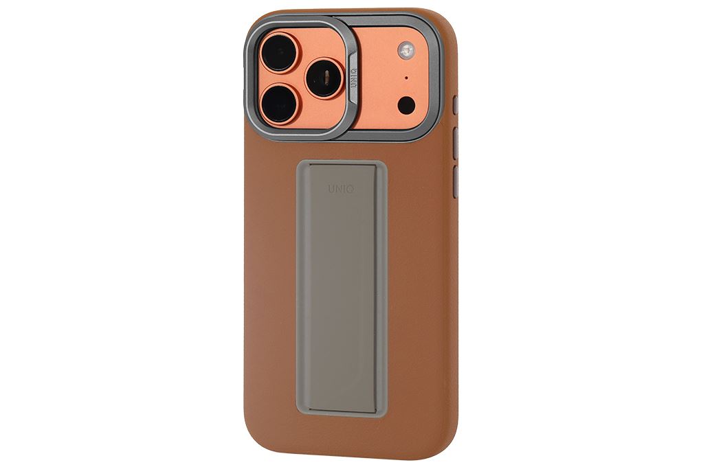 Ốp lưng MagSafe iPhone 17 Pro Max PU PC TPU Silicone UNIQ FlexGrip Camera Stand HELDRO PRO Màu Nâu