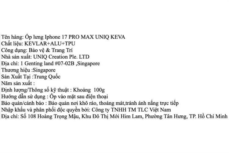 Ốp lưng MagSafe iPhone 17 Pro Max ALU TPU UNIQ KEVA KEVLAR Màu Đen