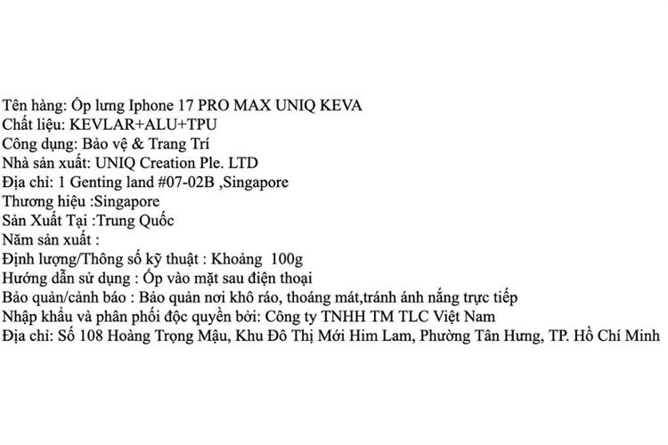 Ốp lưng MagSafe iPhone 17 Pro Max ALU TPU UNIQ KEVA KEVLAR Màu Xanh Dương