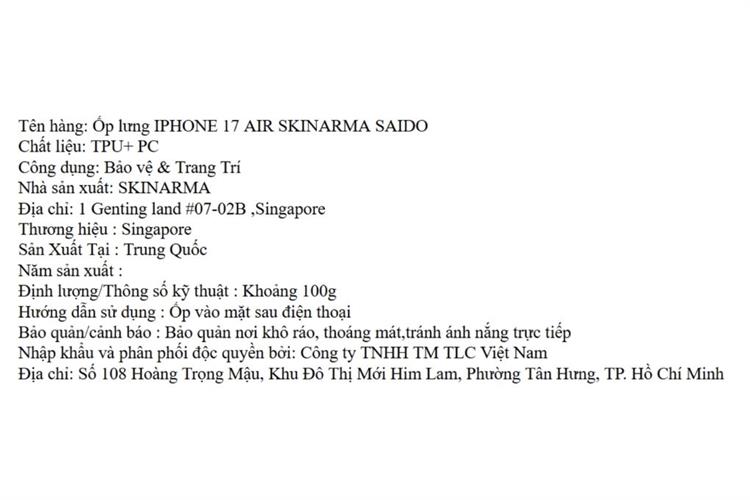 Ốp lưng MagSafe iPhone Air PC TPU SKINARMA SAIDO Màu Đen