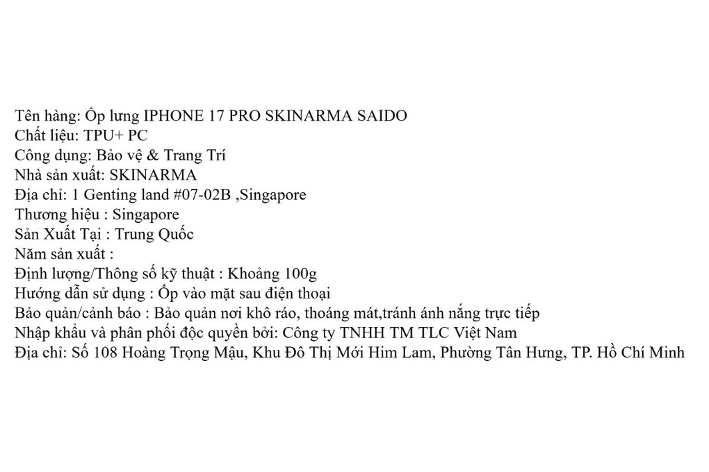 Ốp lưng MagSafe iPhone 17 Pro PC TPU SKINARMA SAIDO Màu Trắng