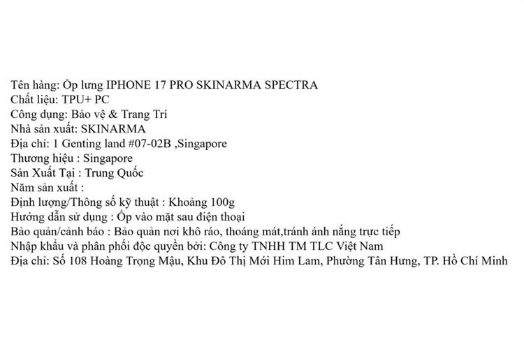 Ốp lưng MagSafe iPhone 17 Pro PC TPU SKINARMA SPECTRA Màu Màu kết hợp