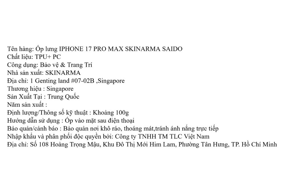 Ốp lưng MagSafe iPhone 17 Pro Max PC TPU SKINARMA SAIDO Màu Trắng