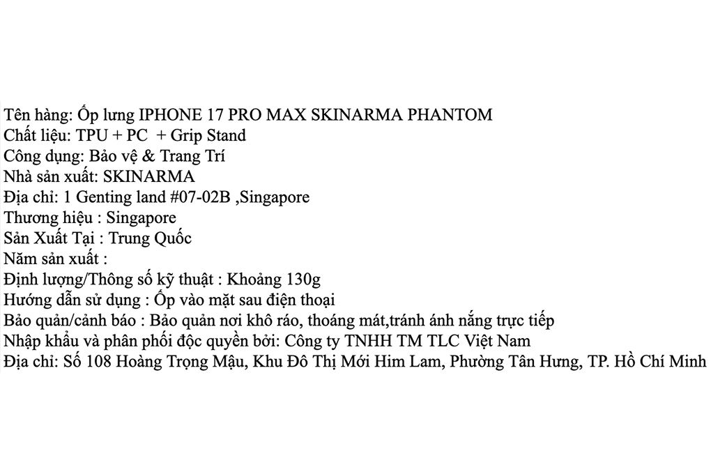 Ốp lưng MagSafe iPhone 17 Pro Max PC TPU SKINARMA Grip Stand PHANTOM Màu Đen