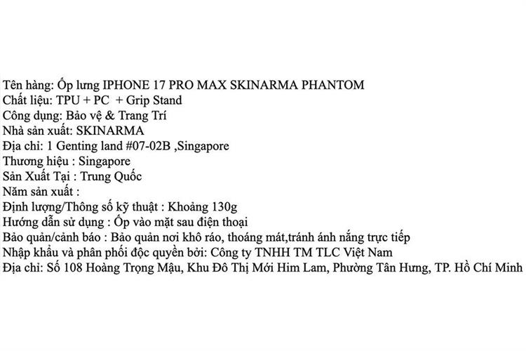 Ốp lưng MagSafe iPhone 17 Pro Max PC TPU SKINARMA Grip Stand PHANTOM Màu Đen - Cam