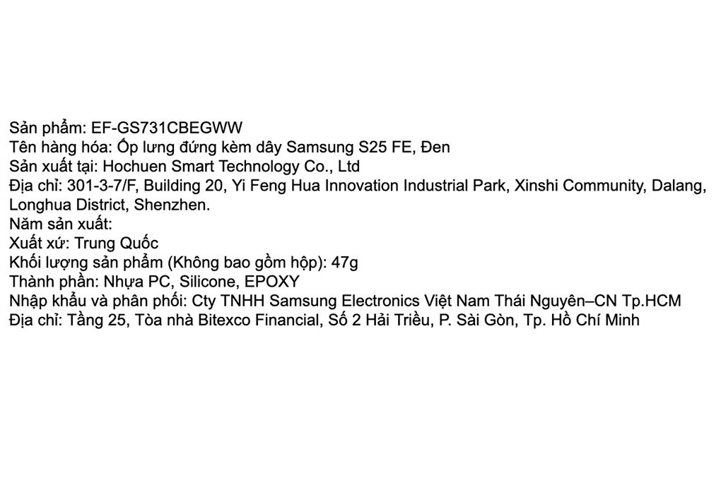 Ốp lưng Galaxy S25 FE Silicone PC Samsung đứng kèm dây Chính hãng Màu Đen