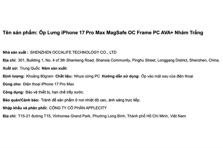 Ốp lưng MagSafe iPhone 17 Pro Max AVA+ OC Frame Màu Trắng