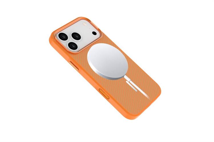 Ốp lưng MagSafe iPhone 17 Pro Max PC TPU AVA+ có nút camera control OC Platinum Carbon Màu Cam