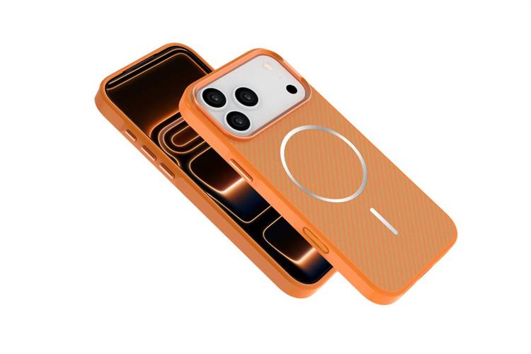 Ốp lưng MagSafe iPhone 17 Pro Max PC TPU AVA+ có nút camera control OC Platinum Carbon Màu Cam