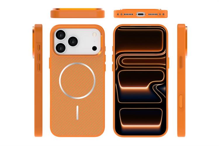 Ốp lưng MagSafe iPhone 17 Pro Max PC TPU AVA+ có nút camera control OC Platinum Carbon Màu Cam