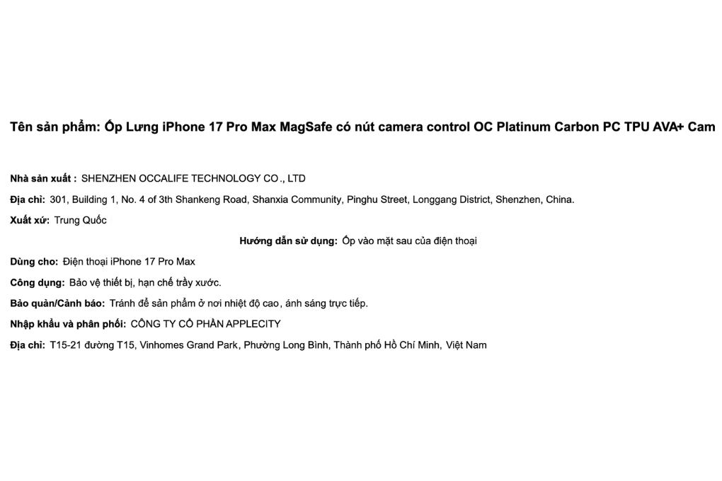 Ốp lưng MagSafe iPhone 17 Pro Max PC TPU AVA+ có nút camera control OC Platinum Carbon - 7