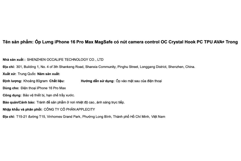 Ốp lưng MagSafe iPhone 16 Pro Max PC TPU AVA+ OC Crystal Hook Màu Trắng