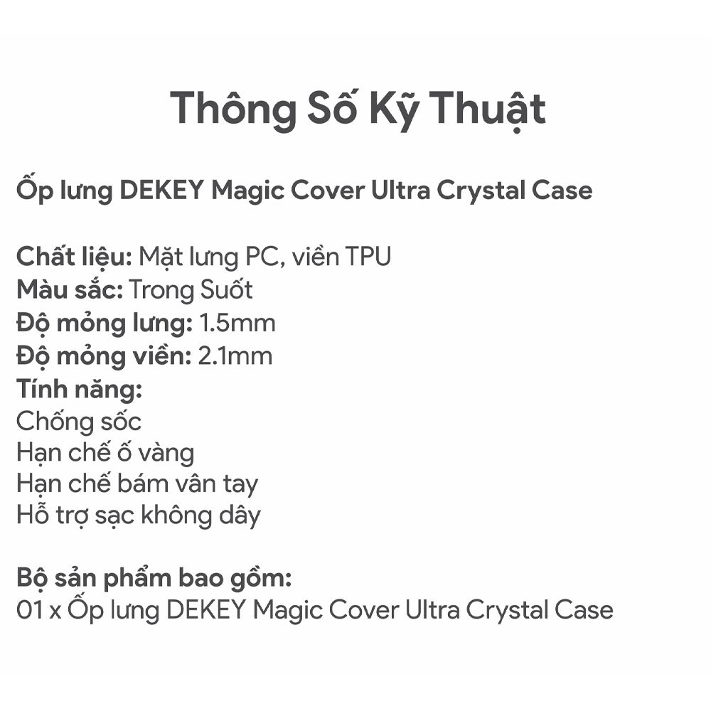 Ốp lưng MagSafe iPhone 16 Pro Max PC TPU DEKEY Crystal case Màu Trắng