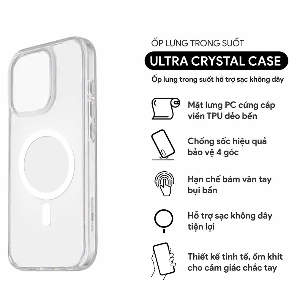 Ốp lưng MagSafe iPhone 16 Pro Max PC TPU DEKEY Crystal case Màu Trắng