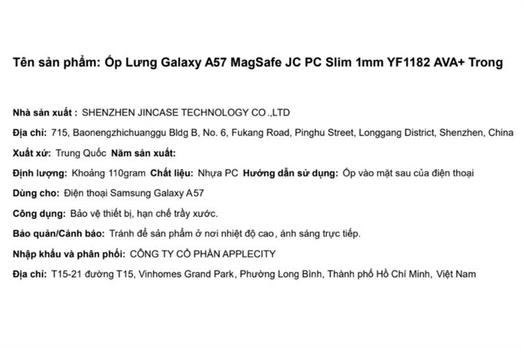 Ốp lưng MagSafe Galaxy A57 PC AVA+ JC Slim 1mm YF1182 Màu Trắng