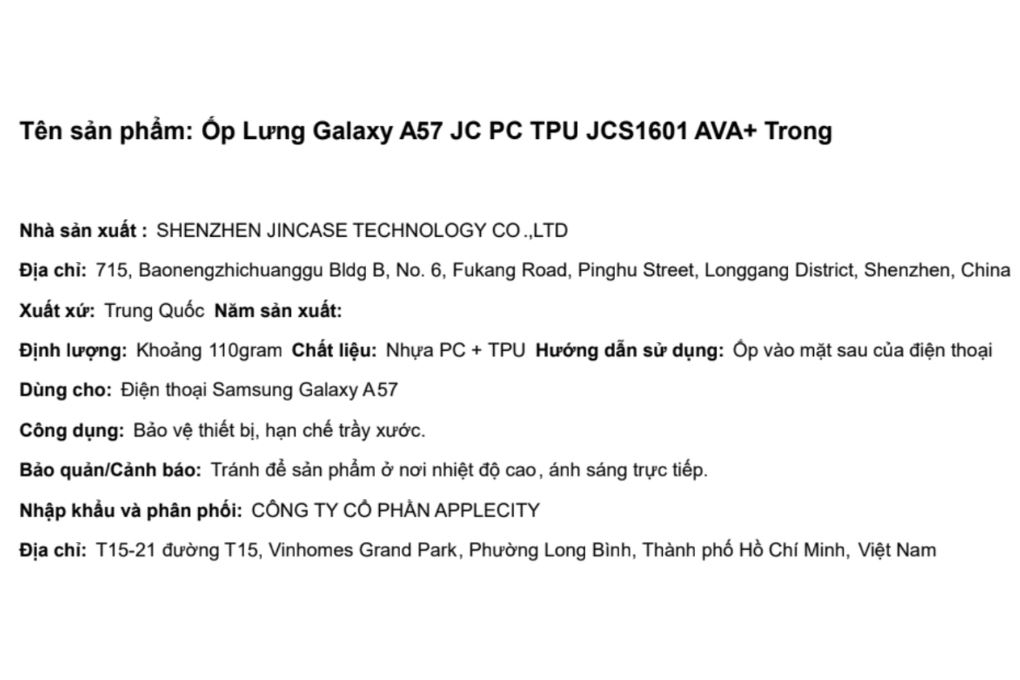 Ốp lưng Galaxy A57 PC TPU AVA+ JC JCS1601 Màu Trắng