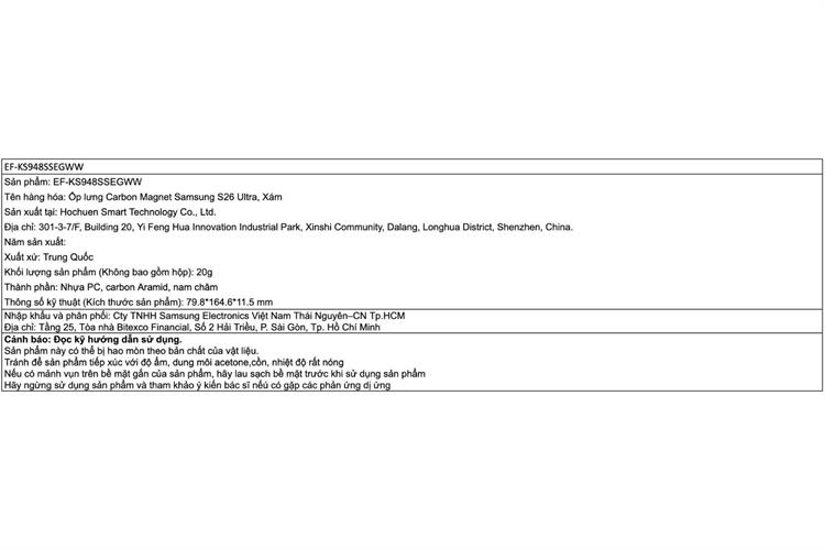 Ốp lưng Magnet Galaxy S26 Ultra PC Carbon Aramid Samsung Chính hãng Màu Xám