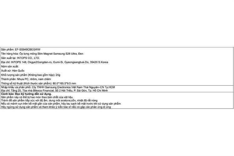Ốp lưng Magnet Galaxy S26 Ultra PC Nhôm Samsung Slim Chính hãng Màu Đen