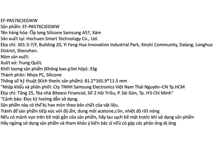 Ốp lưng Galaxy A57 PC Silicone Samsung Chính hãng Màu Xám