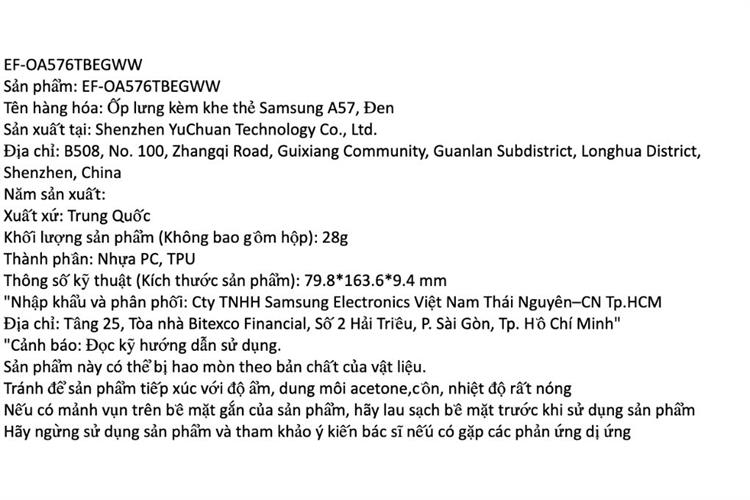 Ốp lưng Galaxy A57 PC TPU có khe thẻ Samsung Chính hãng Màu Đen