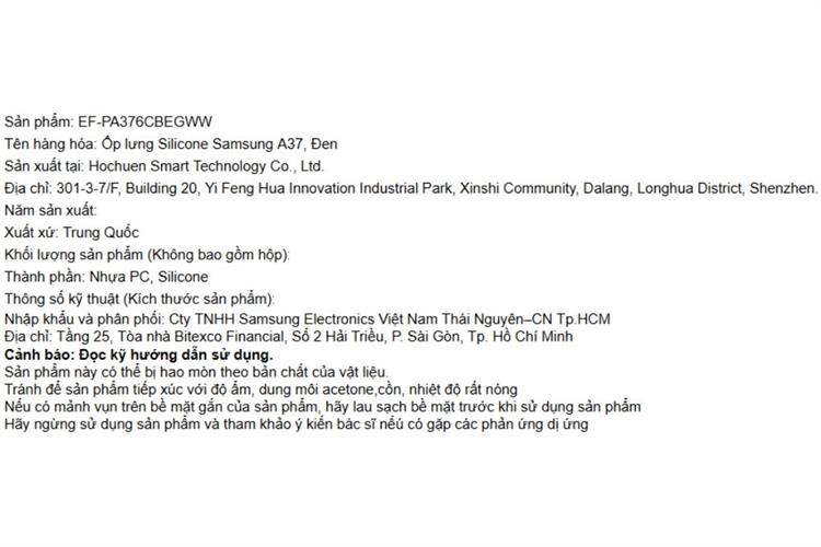 Ốp lưng Galaxy A37 PC Silicone Samsung Chính hãng Màu Đen