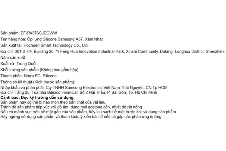 Ốp lưng Galaxy A37 PC Silicone Samsung Chính hãng Màu Xám nhạt