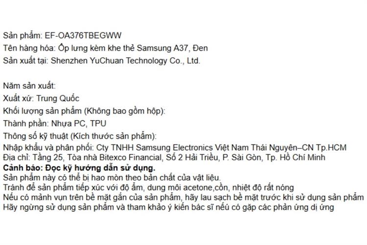 Ốp lưng Galaxy A37 PC TPU có khe thẻ Samsung Chính hãng Màu Đen