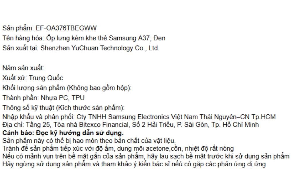 Ốp lưng Galaxy A37 PC TPU có khe thẻ Samsung Chính hãng Màu Đen