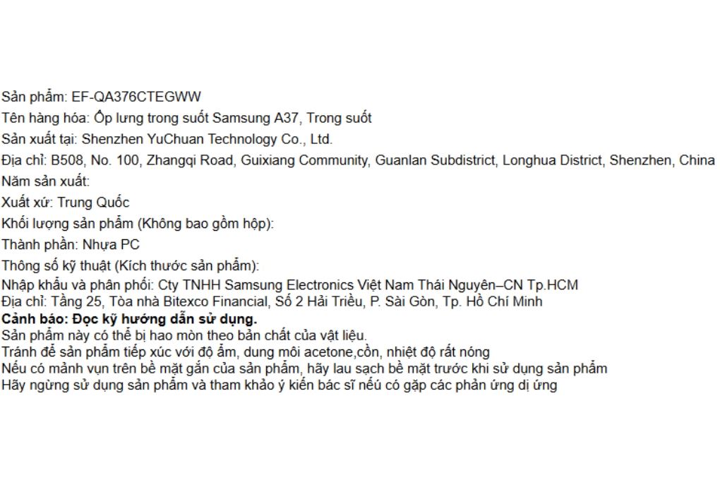 Ốp lưng Galaxy A37 PC Samsung Chính hãng Màu Trắng