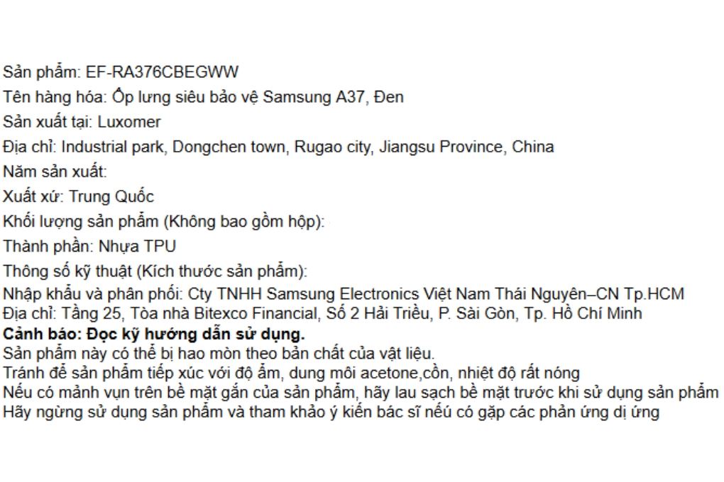 Ốp lưng Galaxy A37 TPU siêu bảo vệ Samsung Chính hãng Màu Đen
