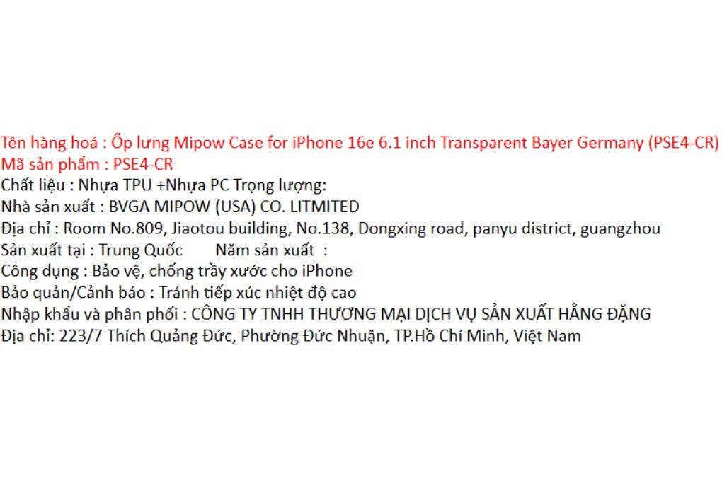 Ốp lưng iPhone 17e/iPhone 16e PC TPU MIPOW PSE4-CR Màu Trắng