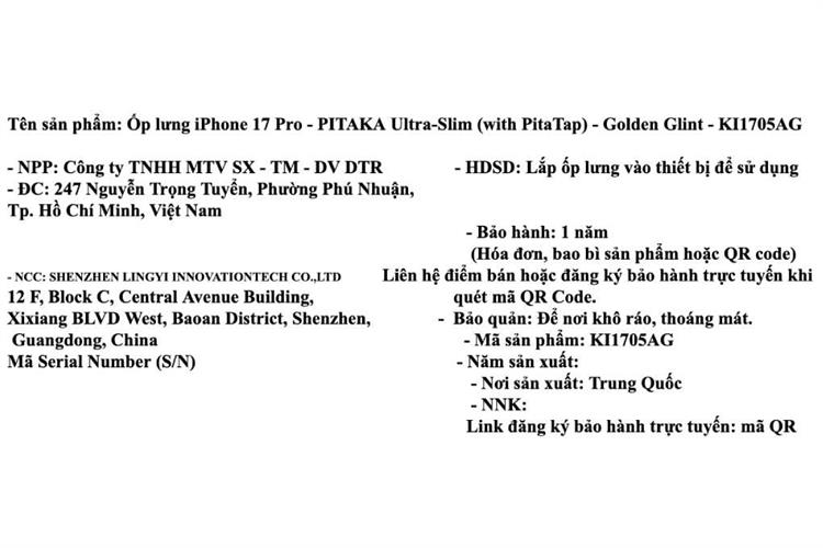 Ốp lưng MagSafe iPhone 17 Pro Aramid PITAKA Ultra Slim có PitaTap Màu Vàng