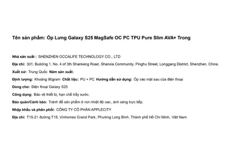 Ốp lưng Magnet Galaxy S25 PC TPU AVA+ OC Pure Slim Màu Trắng