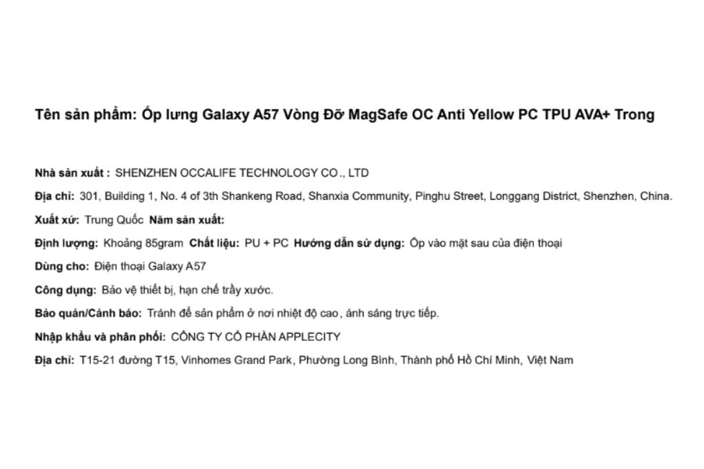 Ốp lưng vòng đỡ Magnet Galaxy A57 PC TPU AVA+ OC Anti Yellow Màu Trắng