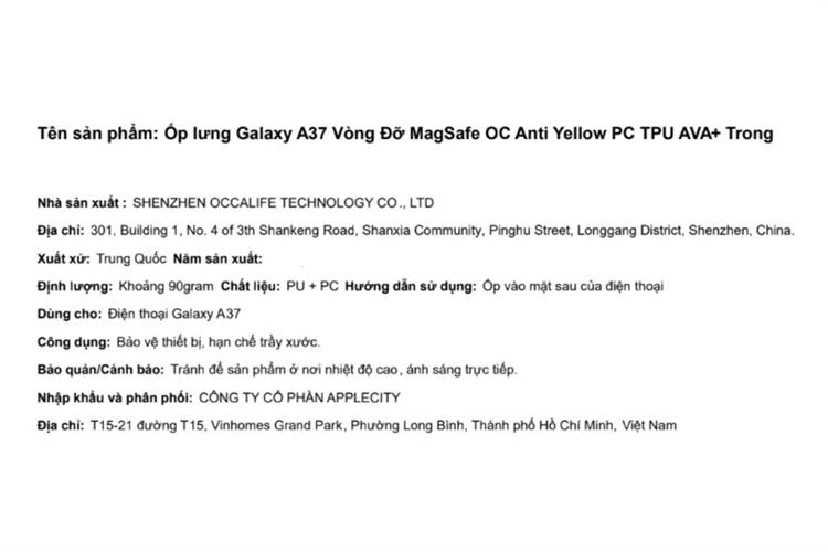Ốp lưng vòng đỡ Magnet Galaxy A37 PC TPU AVA+ OC Anti Yellow Màu Trắng