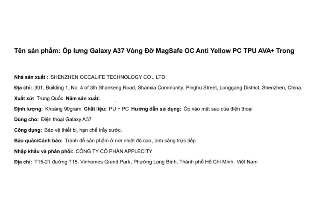 Ốp lưng vòng đỡ Magnet Galaxy A37 PC TPU AVA+ OC Anti Yellow Màu Trắng