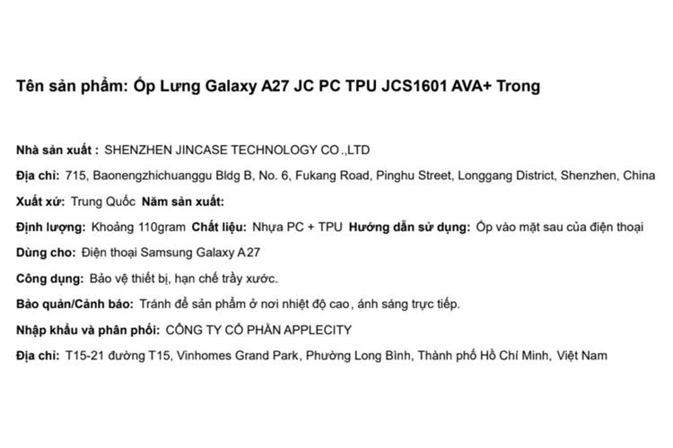 Ốp lưng Galaxy A27 PC TPU AVA+ JC JCS1601 Màu Trắng