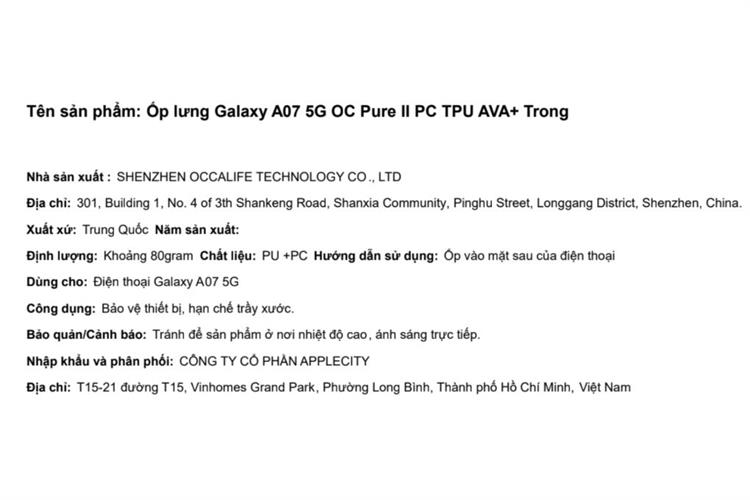 Ốp lưng Galaxy A07 5G PC TPU AVA+ OC Pure II Màu Trắng
