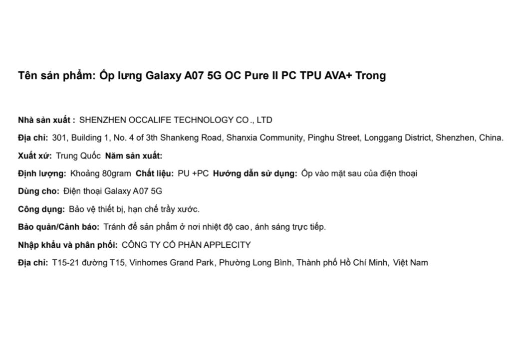 Ốp lưng Galaxy A07 5G PC TPU AVA+ OC Pure II Màu Trắng