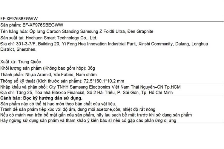 Ốp lưng Galaxy Z Fold8 Ultra Standing Carbon SAMSUNG Màu Đen