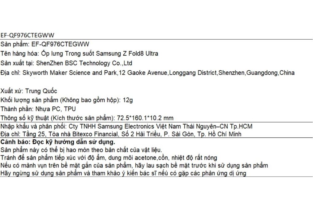 Ốp lưng Galaxy Z Fold8 Ultra PC TPU SAMSUNG Màu Trắng