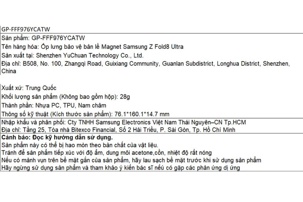 Ốp lưng Galaxy Z Fold8 Ultra Magnet Bảo Vệ Bản Lề PC TPU SAMSUNG Màu Trắng