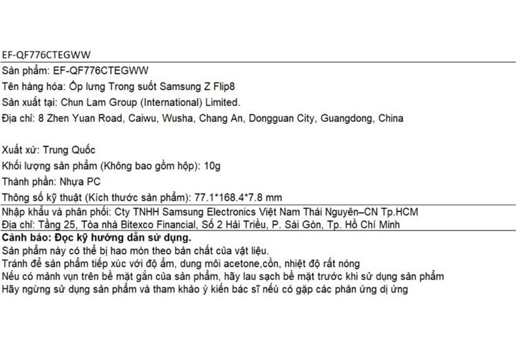 Ốp lưng Galaxy Z Flip8 PC SAMSUNG Màu Trắng