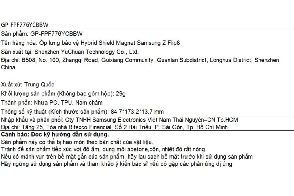 Ốp lưng Galaxy Z Flip8 Magnet Hybrid Shield PC TPU SAMSUNG Màu Đen